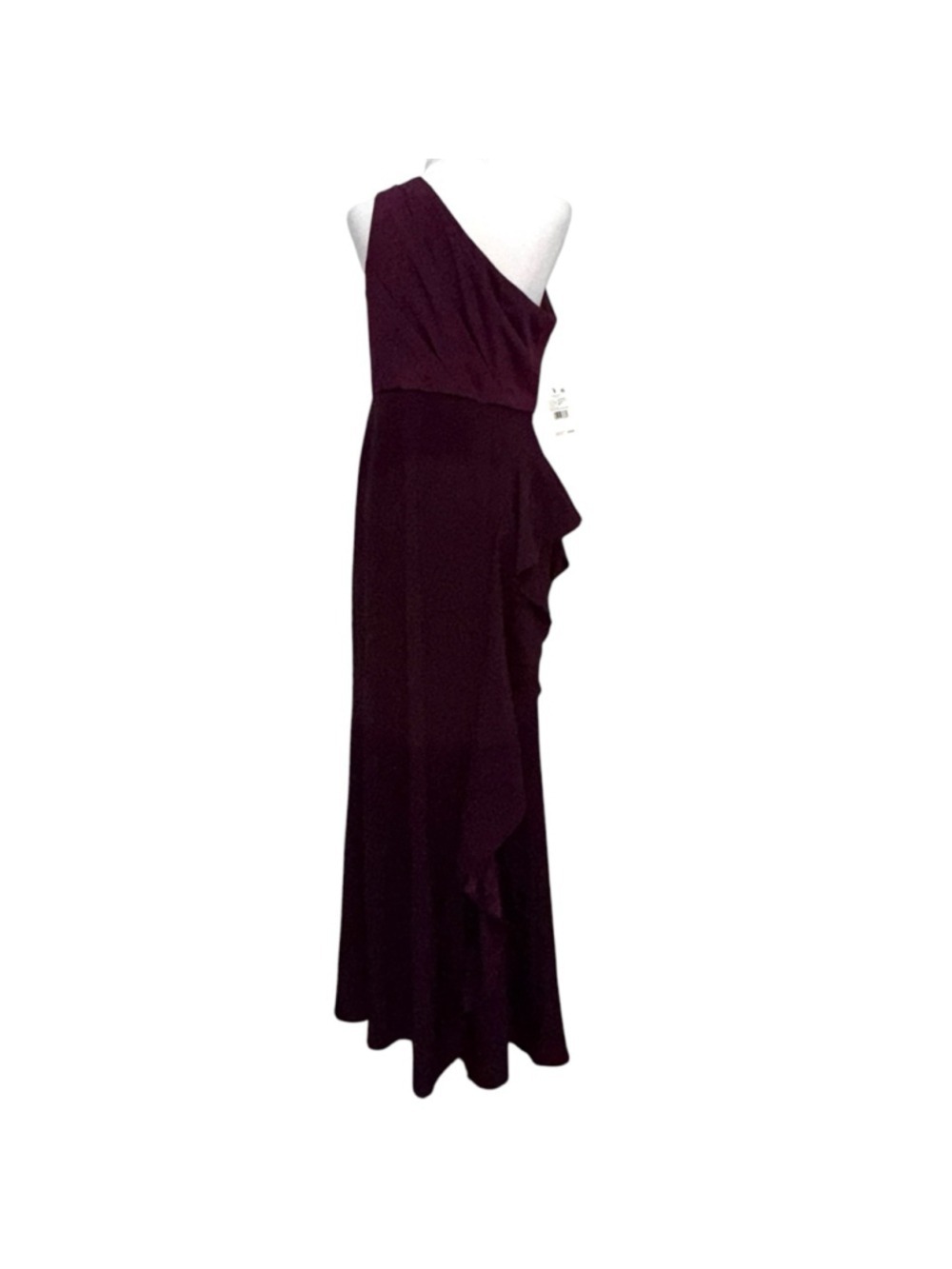 Adrianna Papell One Shoulder Burgundy Gown Ruffle Formal Dress Size 10 NWT - Picture 5 of 9